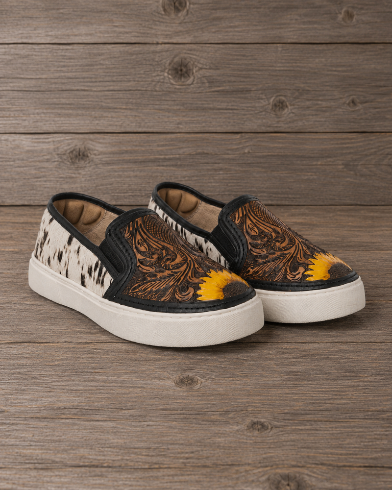 Sunflower Trail Hair-On Leather Slip On Sneakers in Brown by Myra Bag