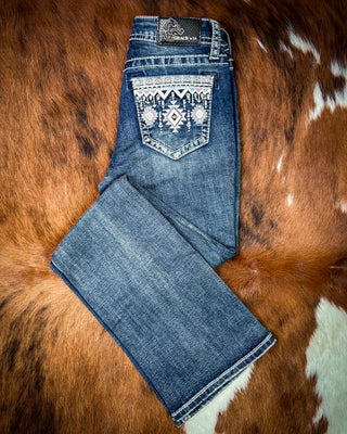 Desert Loom Aztec Bootcut Jeans in Dark Wash by Grace in LA