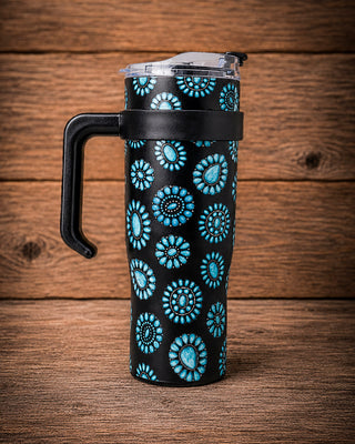 Wide Wyoming Concho Crest Tooled Leather Tumbler by Myra Bag
