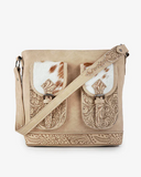 Desert Bloom Tooled Hairon Shoulder Bag in Tan by Trinity Ranch