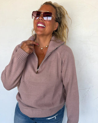 Field & Stable Horse Quarter Zip Pullover in Mauve