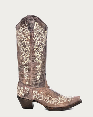 Bonebloom Embroidered Snip Toe Boots in Brown by Corral Boots