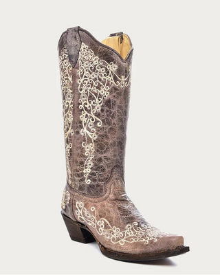 Bonebloom Embroidered Snip Toe Boots in Brown by Corral Boots
