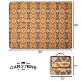 Patterned blanket with dimensions and Carstens Inc. branding