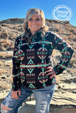 Women modeling and styling Cabin Fever Pullover in desert.