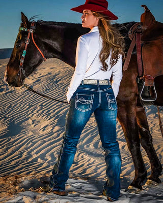 Edgy Bootcut Jeans in Medium Wash by Cowgirl Tuff