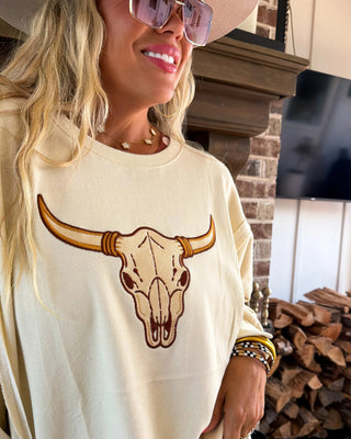 Sundance Skull Embroidered Pullover in Cream