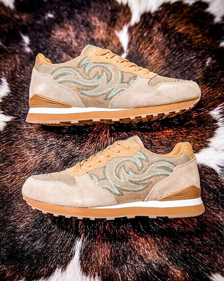 Giddyup Spice Western Stitch Joggers in Tan and Turquoise by Roper
