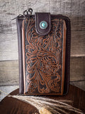 Montana West Western Tooled Phone Case Crossbody Wallet - Coffee