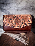 Mae Leather Hand Tooled Clutch/Crossbody - Coffee