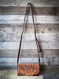 Montana West 100% Genuine Leather Hand Tooled Clutch/Crossbody - Coffee