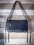 Trinity Ranch Hair-On Cowhide Vintage Floral Tooled Shoulder Bag - Black
