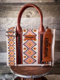 Wrangler Southwestern Print Small Canvas Tote/Crossbody- Coffee
