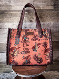 Wrangler Vintage Retro Cowboy Cool Print Satchel/Crossbody - Brown
