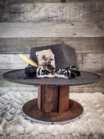 Rowena - Grey Flat Wide Brim Hat