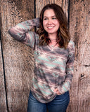 Burned Out Long Sleeve Aztec Top