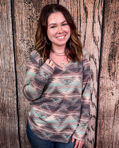 Burned Out Long Sleeve Aztec Top