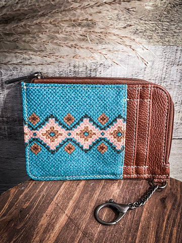 Wrangler Southwestern Art Print Mini Zip Card Case - Dark Turquoise