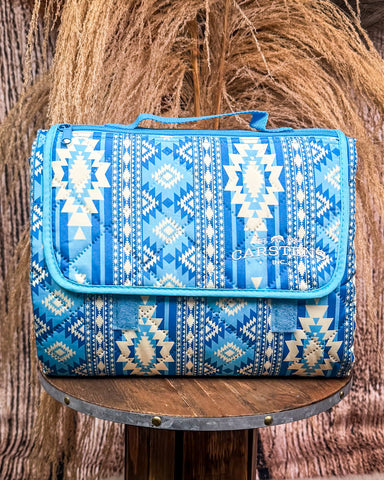Sundance Blue Printed Stripe Picnic Blanket