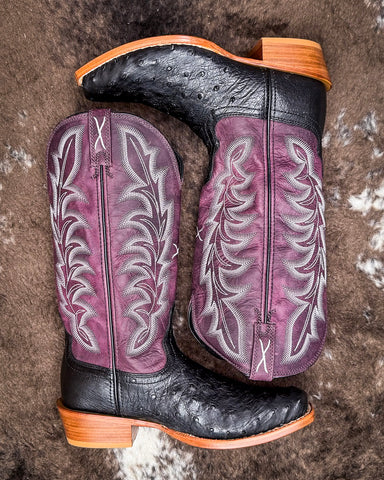 Salem Twisted X Women's 13" Reserve Boot - Black Ostrich and Purple Potion