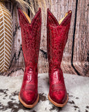 Victoria Black Star Leather Boots - Cranberry