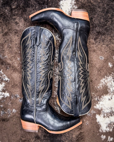 Isabel Black Star Leather Boots - Midnight and Copper