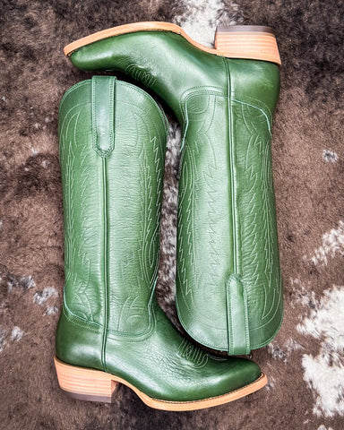 Eden Black Star Leather Boots - Emerald