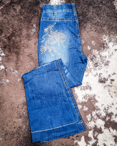 Cowgirl Tuff - Pull-On Buck’n Bronc Trouser Jeans – Natural Waist Medium Wash