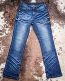 Cowgirl Tuff - Sapphire Delux Bootcut Jeans – Deep Blue Natural Waist Denim