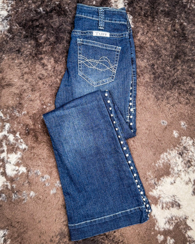 Cowgirl Tuff - Grand Entry Jeans – Crystal Studded Dark Wash Trouser Denim