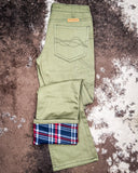 Cowgirl Tuff - Army Carpenter Flannel Lined Bootcut Jeans – Natural Waist Olive Green
