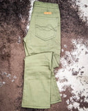 Cowgirl Tuff - Army Carpenter Flannel Lined Bootcut Jeans – Natural Waist Olive Green