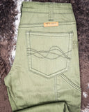 Cowgirl Tuff - Army Carpenter Flannel Lined Bootcut Jeans – Natural Waist Olive Green