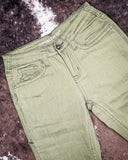 Cowgirl Tuff - Army Carpenter Flannel Lined Bootcut Jeans – Natural Waist Olive Green