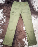 Cowgirl Tuff - Army Carpenter Flannel Lined Bootcut Jeans – Natural Waist Olive Green
