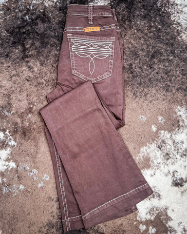 Cowgirl Tuff - Brown Boot Stitch High-Rise Trouser Jeans