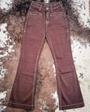 Cowgirl Tuff - Brown Boot Stitch High-Rise Trouser Jeans