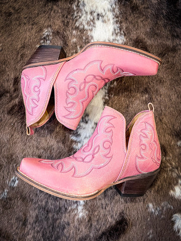 Myra Bag - Maisie Stitched Leather Booties in Pink