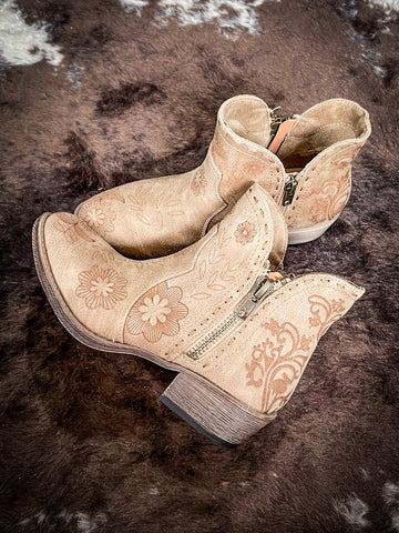 Myra Bag Maisie Stitched Leather Booties in Dusty Blue