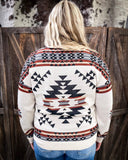 Lean On Me Knit Sweater modeled and styled on women in front of wood background.