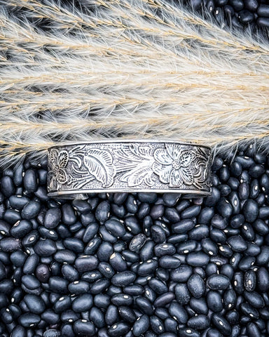 Silver Mesa Floral Engraved Fashion Cuff Bracelet
