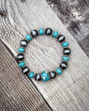 Wild Bloom Beaded Stretch Fashion Bracelet - Turquoise