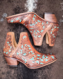 Sundance Spirit Handtooled Leather Booties in Turquoise by Myra Bag x Loyal West