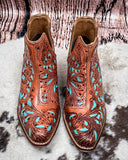 Sundance Spirit Handtooled Leather Booties in Turquoise by Myra Bag x Loyal West