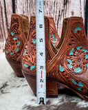 Sundance Spirit Handtooled Leather Booties in Turquoise by Myra Bag x Loyal West