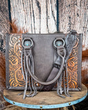 Canyon Nights Tooled Fringe Satchel in Coffee by Montana West