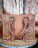 Canyon Nights Tooled Fringe Satchel in Brown by Montana West