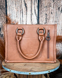 Canyon Nights Tooled Fringe Satchel in Brown by Montana West