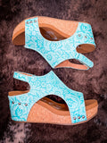 Isabella Tooled Wedges in Turquoise by Very G