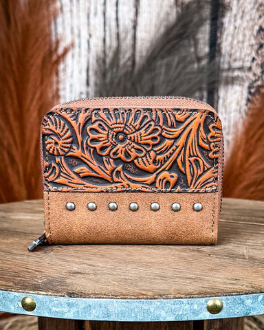 Prairie Rose Tooled Wallet in Brown by Wrangler